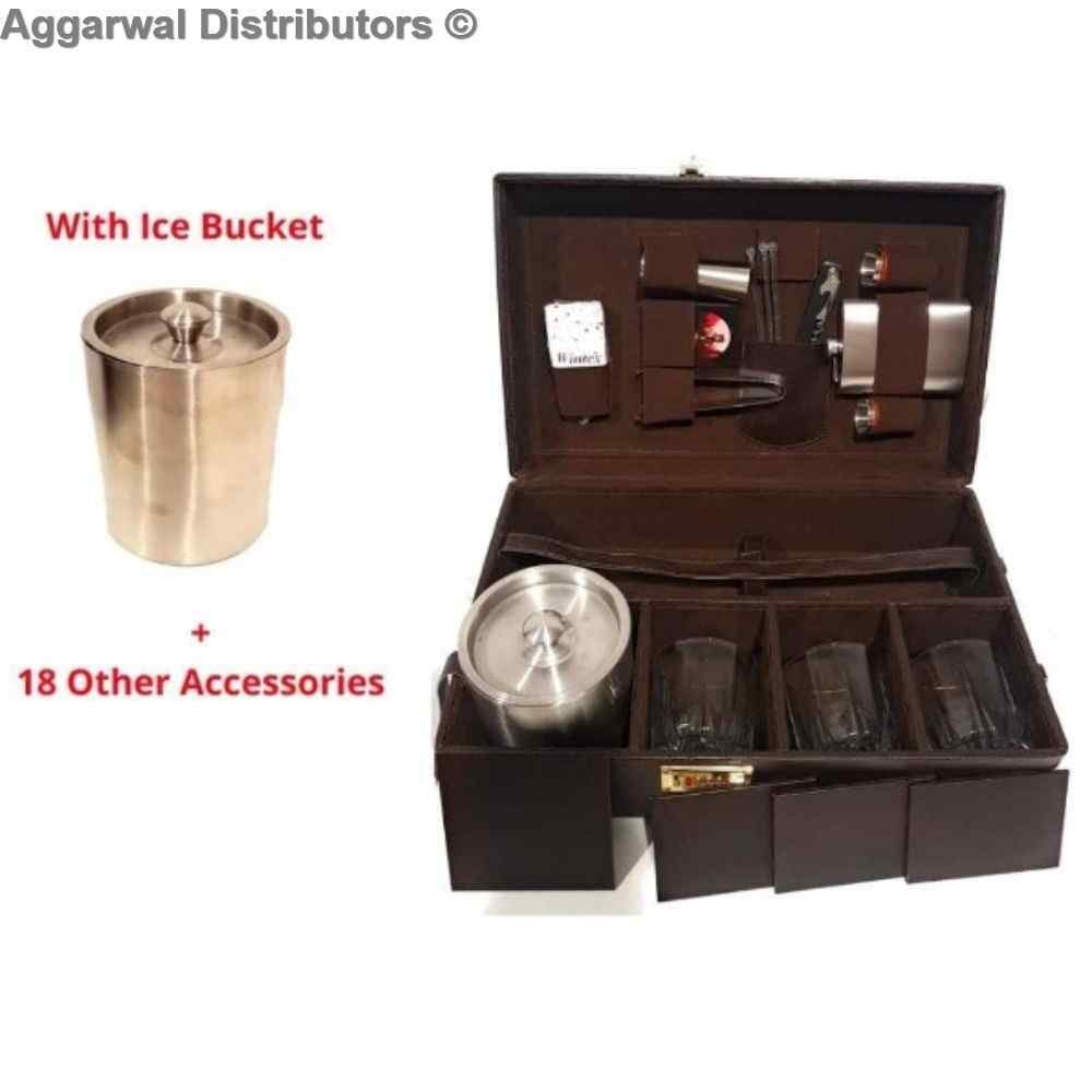 Leatherite 19 Piece Travel Bar Set Briefcase with Ice Bucket an 18 Accessories 1